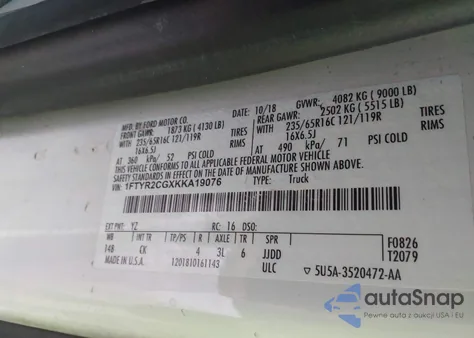 2019 Ford Transit-250 from USA, damaged, VIN 1FTYR2CGXKKA19076